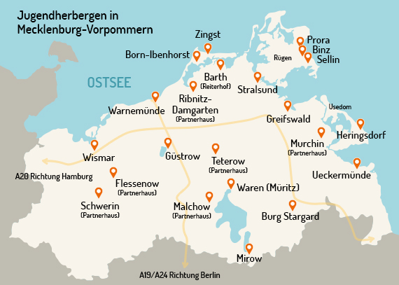 Jugendherbergen Mecklenburg Vorpommern Karte